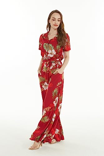 Image of Matchable Family Hawaiian Luau Men Women Girl Boy Clothes in Pineapple Garden Burgundy