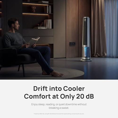 Image of DREO TurboCool Misting Fan 765S, Fans that Blow Cold Air, 10F Cooling, 34ft /s Fast Evaporative Air Cooler, 6L Tank, 20 dB Quiet DC Motor, 90 Tower Fan with 12 Speeds, 4 Modes for Home, Silver