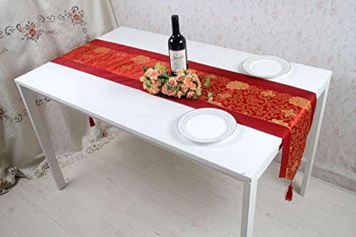 Chemin de table de Noël rouge 33 x 185 cm nappe longue coton lin à fleurs