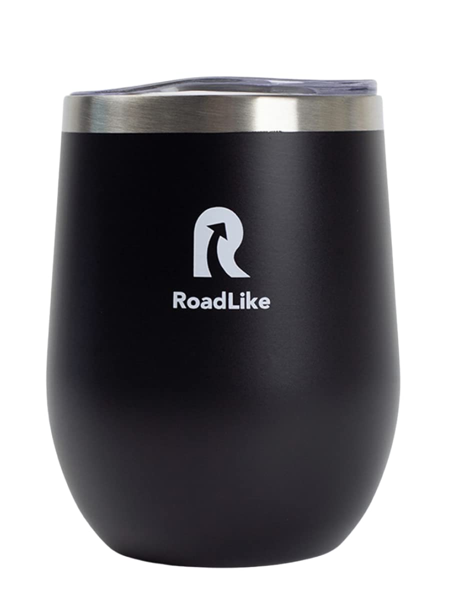 RoadLike Insulated Cup Tumbler With Lid 350ml, Coffee & Tea Mug, Ice drinks, BpA free, Black Steel