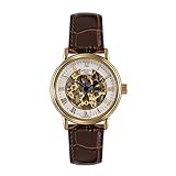 Reloj Automatico Rotary Para Hombre Con Pantalla Blanca Analogica Y Correa De Cuero Marron