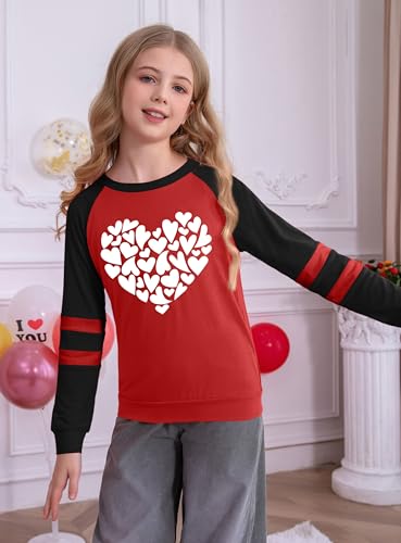 Image of Ithalt Kids Valentine Shirt Girls Valentines Shirts Cute Heart Graphic Long Sleeve Tee Tops 4-14y