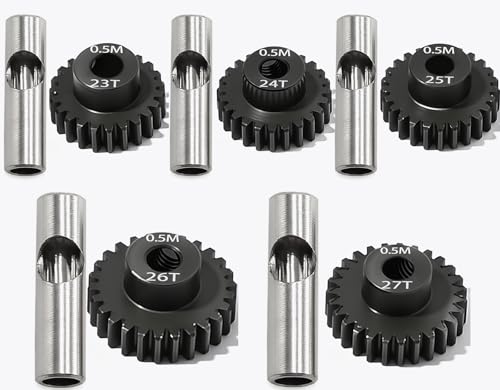 0.5M Pinion Gear 23T 24T 25T 26T 27T Hardened Steel 3.175mm Bore with 2.3mm Adapter, Gear for ARRMA 1/14 Typhon 1/16 Mojave 1/18 Granite, Losi 1/12, 0.5Mod Gear 13T-27T for HOBBYWING Motors