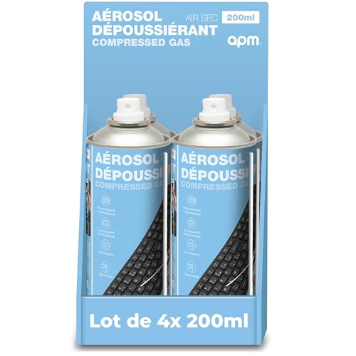 APM Lot 4 Bombes Air Sec 200ml, Aérosol Dépoussiérant Matériel Informatique, Spray Nettoyage Air Comprimé pour PC Clavier Mobile Appareil Photo et...