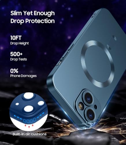 Image of DIZORO Magnetic Case for iPhone 13 / iPhone 14 Cover [Compatible with MagSafe][Built-in Camera Lens Protector] Slim Soft Silicone Bumper Shockproof Metallic Luster Back Cover Phone Cases (Pine)