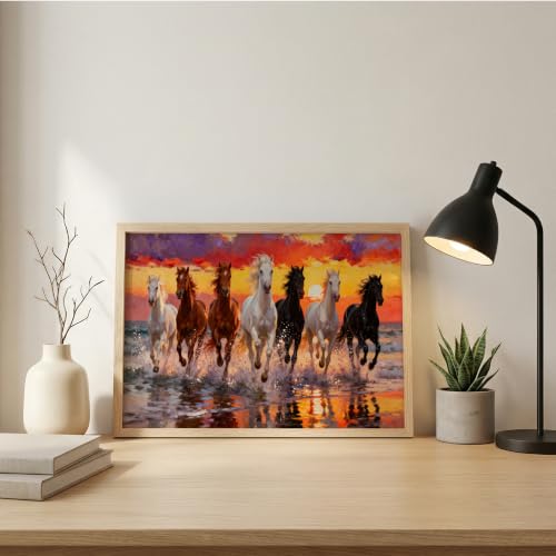 Image of Suneree 7 Horse Vastu Wall Painting (Landscape Collection) (Natural, Design 01, 10x13 Inch)
