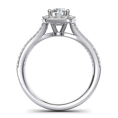 Women Solid Sterling Silver Simulated 1.0ctw Brilliant Round Diamond Engagement Ring Cushion Shape Halo Split Shank4