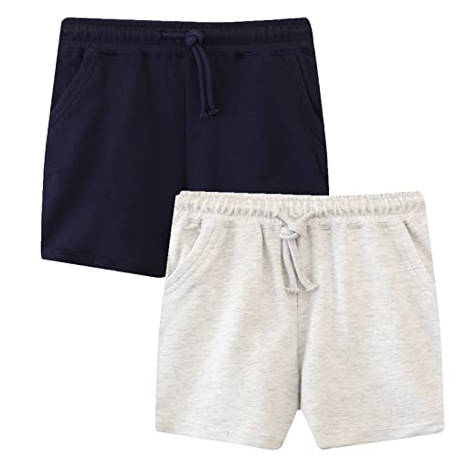 HILEELANG Toddler Unisex Boy Girl Sweat Shorts Summer Cotton Adjust Knit Navy Blue Grey Active Bike Short 2PC Sets 2T