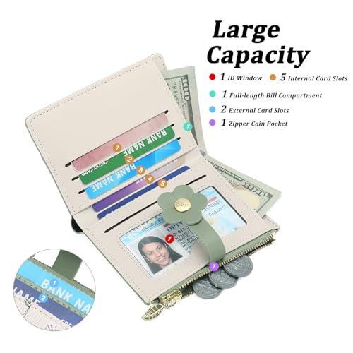 Image of GAEKEAO Small Wallets for Women RFID Blocking Bifold Floral Vegan Leather Wallet Card Holder with ID Window & Zipper Pocket