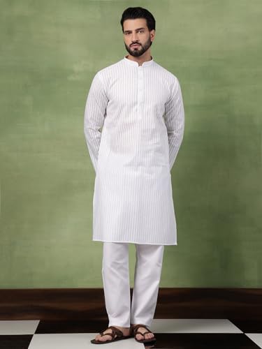 Image of SOJANYA (Since 1958 Men's Pure Cotton Striped Long Kurta