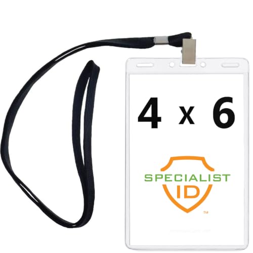 10 Pack - Premium 4X6 Inch Extra Large Badge & Credential Holders with Lanyards - for Special Events and 4 x 6 Tickets by Specialist ID (Black)