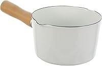 Vista 4 de Cabilock Cacerola de cerámica pequeña olla de leche esmaltada calentador de mantequilla para sopa, leche hirviendo olla con mango de madera