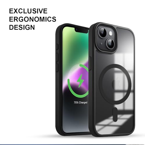 Image of KARWAN️ Hybrid Transparent iPhone 14 Plus Back Cover Case Compatibe with MagSafe | Shockproof Design |Camera Protection Bump | Transparent Back Cover Case for iPhone 14 Plus(PC, TPU | Black Bumper)