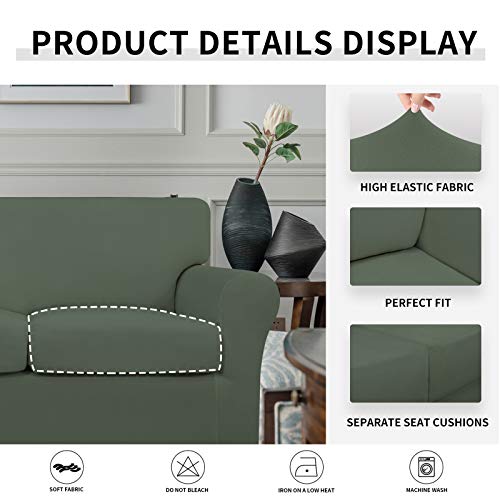 Image of Easy-Going 4 Pieces Oversized Stretch Couch Cover for Dogs Washable | Sectional Sofa Slipcover for 3 Separate Cushion Couch - Elastic Furniture Protector for Pets, Kids Greyish Green