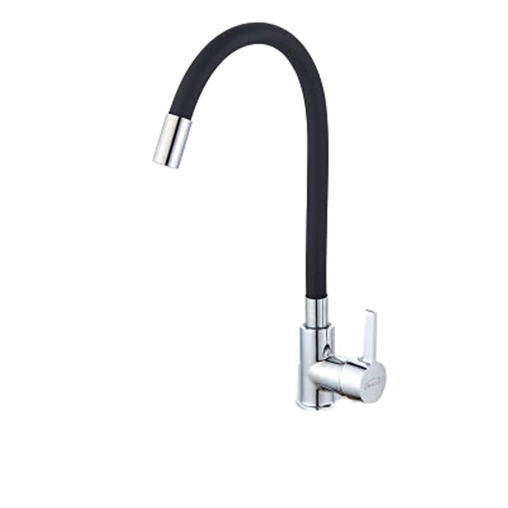 Rubinetto per lavabo Cucina Bagno, Ottone cromato Rubinetto per lavello da cucina nero Rubinetto per lavello da cucina in gomma flessibile Miscelatore per acqua calda e fredda Rotazione Rubinetto per