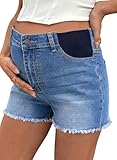 BLENCOT Maternity Jeans Shorts for Women Mid Waisted Frayed Hem Stretchy Denim Shorts Comfy Pregnancy Summer Clothes Fashion 2026 Beau Blue Small
