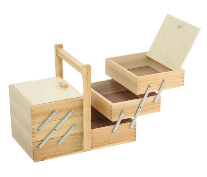 Porta Cucito A Scaletta In Legno Noce - 3 Piani Con 5 Scomparti, 29x18x28cm - Foto 3