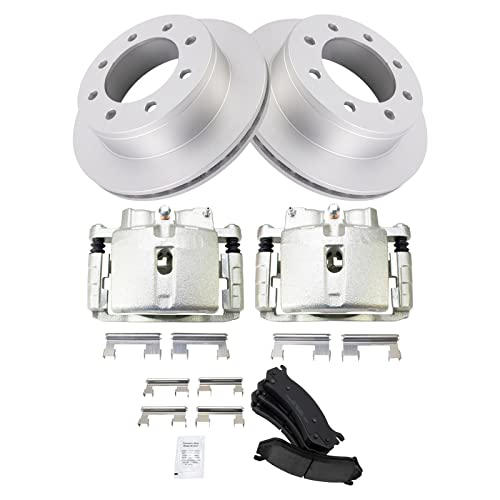 Image of TRQ Rear Brake Pad, Caliper, & Rotor Kit Ceramic Vented Premium G-Coated Compatible with 2002-2006 Chevrolet Avalanche 2500 2001-2013 Suburban 2500 GMC Yukon XL 2500