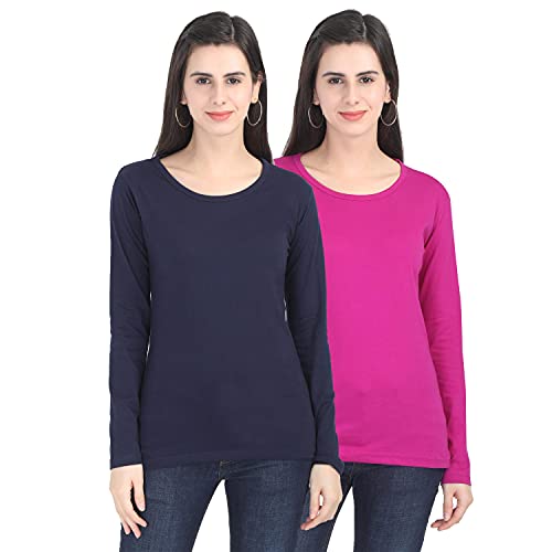Image of FLEXIMAA Women's Cotton Plain Round Neck Full Sleeve T-Shirt