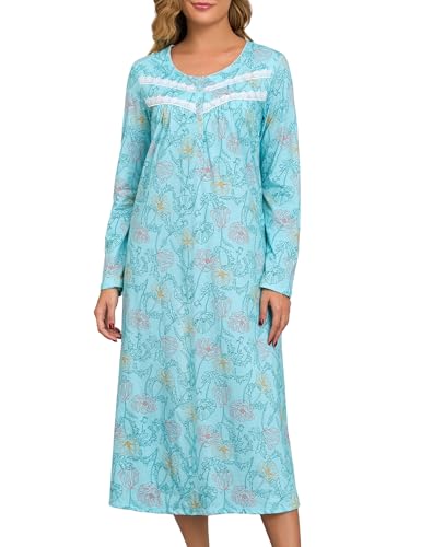 Image of IZZY + TOBY Nightgowns for Women Long Sleeve Soft Cotton Long Warm Nightdress Kintted Night Gown