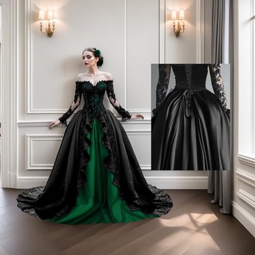 TRHTX Gothic Long Sleeve Wedding Dresses for Bride Satin Bridal Dress Off Shoulder Wedding Gown3