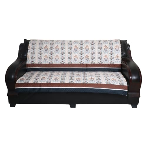 Image of 7 Seater Sofa Cover | Universal Non-Slip Fully Covered Protector for 3+2+2 Sofa Set | Durable Slipcover for Living Room Classic Heritage (Beige-Brown Charm)
