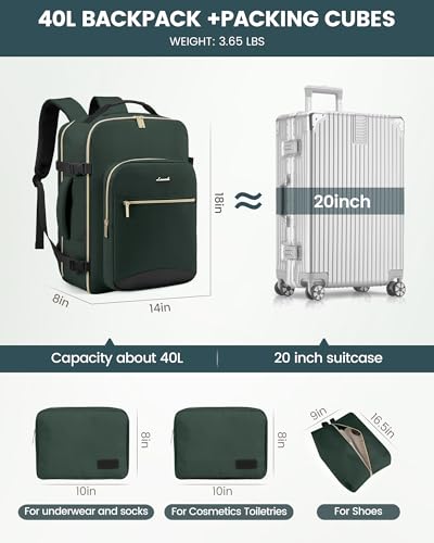 Image of LOVEVOOK 40L Travel Backpack Flight Approved Carry on Backpack,3 Packing Cubes,Waterproof Personal Item Travel Bag,TSA Carry on Luggage Suitcase Travel Essentials,Gifts for Women & Men,fits 17 inch Laptop