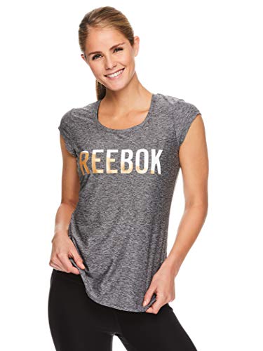 Image of Reebok Women's Legend Running & Gym T-Shirt - Performance Short Sleeve Workout Clothes for Women - Legend Black Heather Graphic, Large