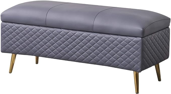 Tabouret de rangement haut de gamme en similicuir bleu pour bout de lit