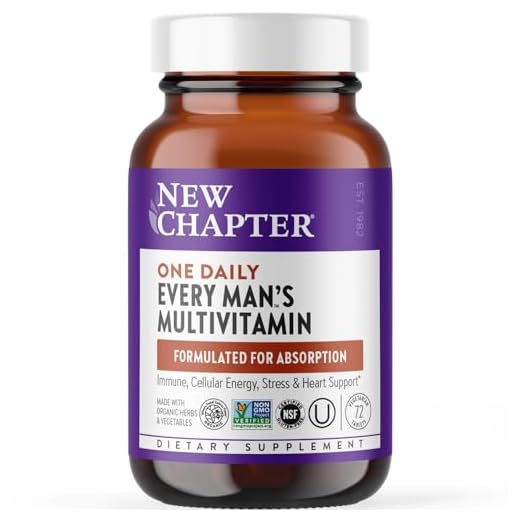 New Chapter Men's Multivitamin for Immune, Stress, Heart + Energy Support with Fermented Nutrients - Every Man's One Daily, Made with Organic Vegetables & Herbs, Non-GMO, Gluten Free - 72 ct