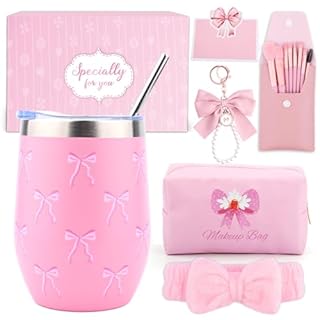 Regali per ragazze adolescenti 9 10 11 12 13 14 15 16 anni, regalo di compleanno per ragazza isolato tazza con cannuccia e coperchio, pennello per il trucco, sacchetto per capelli, portachiavi