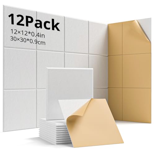 Woovio 12 Piezas Paneles Acusticos Alta Densidad Espuma Acústica Paneles Decorativos para Pared Insonorizacion Acustica Ideales para Casa, Oficina, Gaming Podcasting 30x30x0.9cm (Blanco)