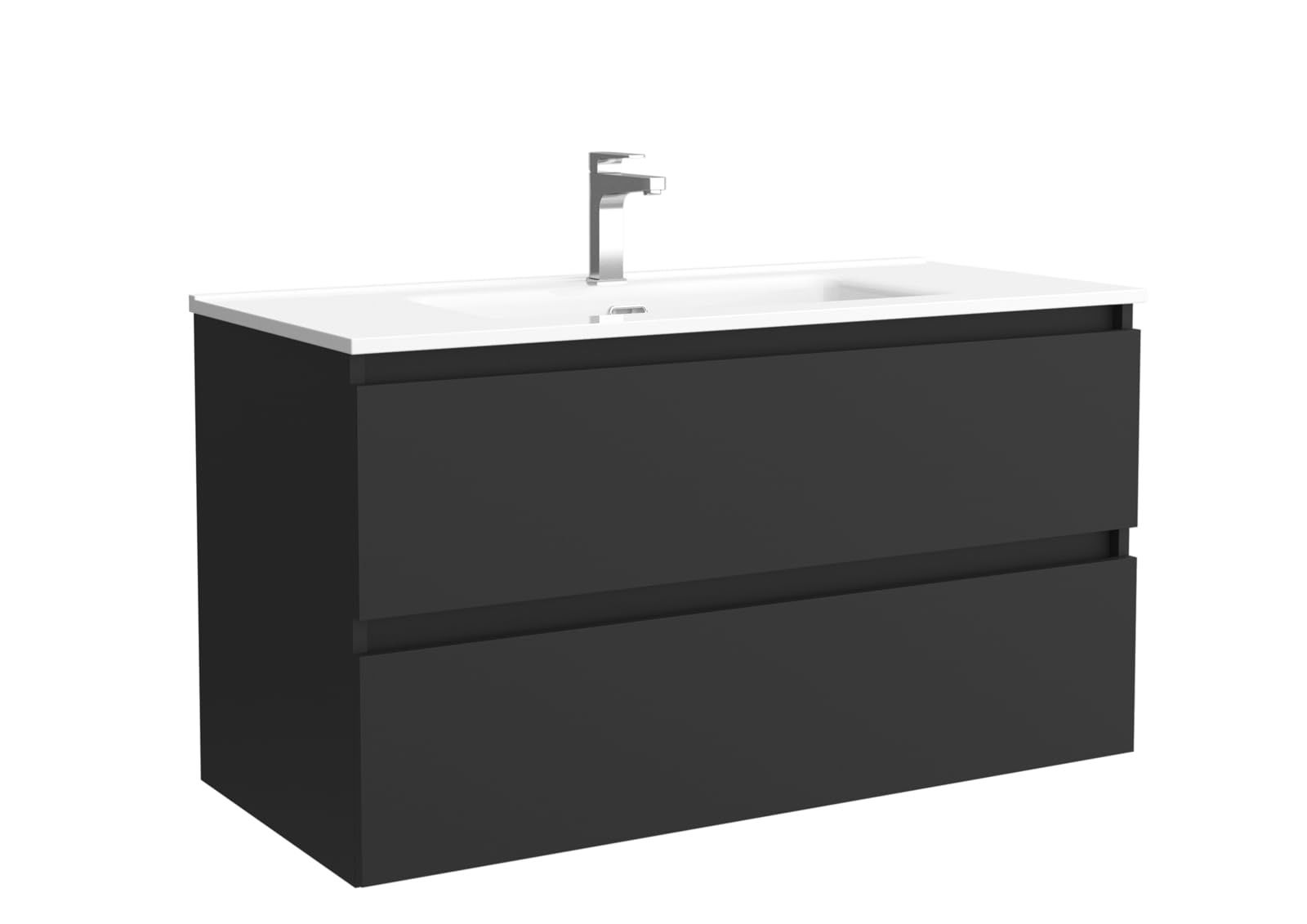 Mueble de baño Bequia 100 cm con Lavabo 100% montado de fábrica | Acabado Negro Mate suspendido 2 cajones Cierre amortiguado Apertura con uñero | Lavabo Porcelana Blanca | Marca Salgar
