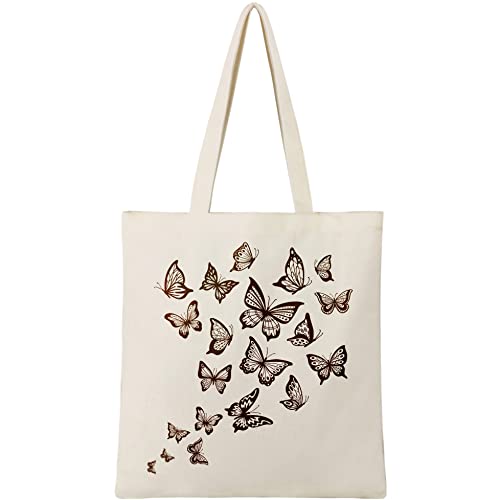 BeeGreen Black Butterfly 12OZ Canvas Tote Bag With Inner Zipper Pocket Cute Aesthetic Tote Bag Reusable Tote Bag for Women Teacher Lightweight Washable Graphic Trendy Tote Bag