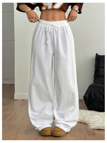 GORGLITTER Women's Wide Leg Y2k Oversized Track Pants Drawstring Waist Baggy Trousers4
