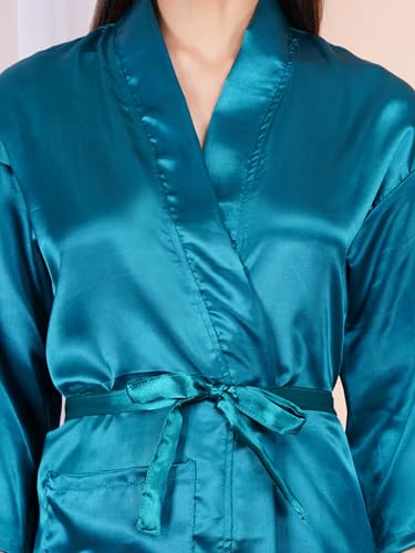 Image of Premium Satin Fullsleeve Bathrobe Solid Print Lightweight & Comfortable Loungewear Robe