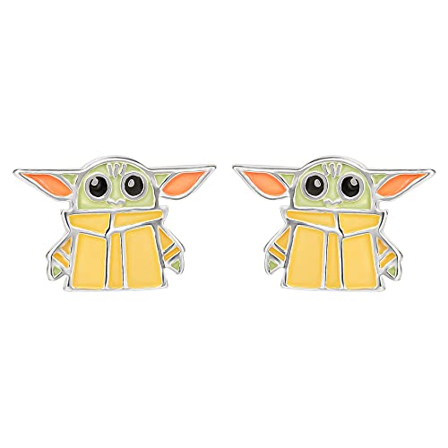 Enamel Grogu Stud Earrings, Sterling Silver