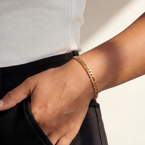 Pulsera Figaro de 7mm en Oro 14K para Mujer y Hombre miniatura 4