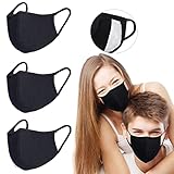 Pack 3 Black Cloth Dust Mouth Mask - 3 Layers All Cotton - Reusable Washable Comfy Breathable Material