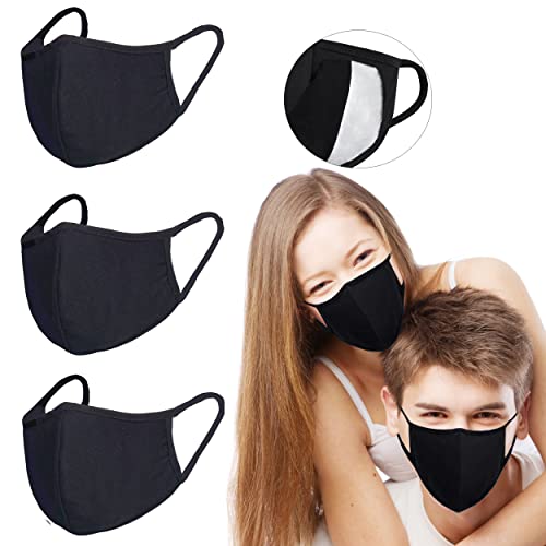 Pack 3 Black Cloth Dust Mouth Mask - 3 Layers All Cotton - Reusable Washable Comfy Breathable Material