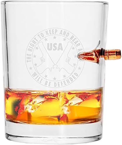 308 CALIBER WHISKEY GLASS | The Proper to Bear Arms Will Be Defended | Embedded Bullet 10oz Borosilicate Rock Glass from LUCKY SHOT