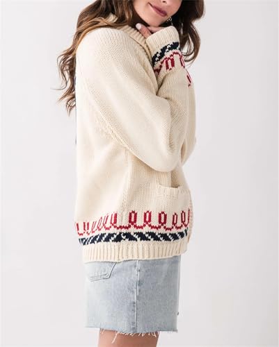 Women Lobster Print Shawl Collar Cardigan Sweater Long Sleeve Button Down V-Neck Vintage Chunky Knit Coat Outerwear4