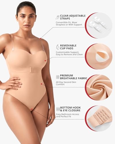 Image of Shapewear Bodysuit Tummy Control Strapless Bra Shapewear for Women Strapless Faja Body Shaper Thong Light Shapewear