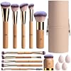 Set de Brochas de Maquillaje BS-MALL 11 Piezas de Bambú Sintéticas Kabuki para Base, Polvo, Difuminado, Corrector, Sombras, Rubor y Cosméticos con Organizador y 4 Esponjas de Maquillaje Mini Sintéticas 2