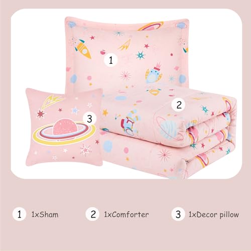 Twin Comforter Set for Girls - 3 Pieces Space Twin XL Bedding Set with 1 Comforter, 1 Decor Pillow, 1 Pillow Sham by Kaleido Space - Image 8