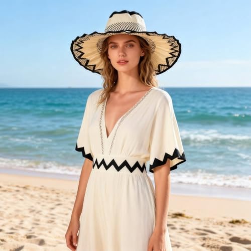 Sombrero reversible de paja para mujer tipo bucket miniatura 5