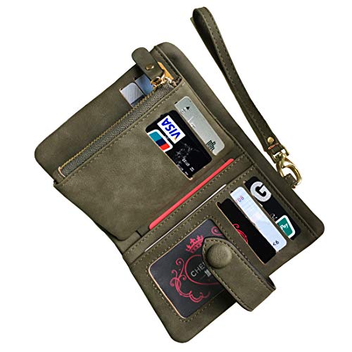 Aoxonel Women's Small Bifold Leather Wallet Rfid Blocking Ladies Wristlet With Card Holder Id Window Coin Purse (Army Green) #TOP4