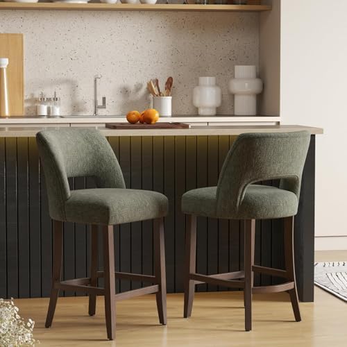 VKNOW Bar Stools Set of 2, Upholstered Counter Height Bar Stools,...