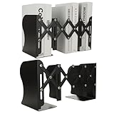 SHUESS 2 Pack Adjustable Bookends Metal Expandable Bookends for Heavy Book Holder, 2 Dividers, Black Book Stoppers to Hold Books Heavy Duty, Desk Book Ends for Shelves for Office & School