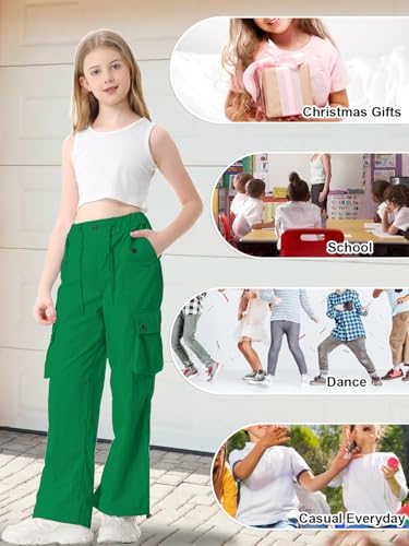 Image of Cromoncent Cargo Pants Girls & Women Parachute Pants Y2K Baggy Rave Clothes Waterproof with Pockets, 6 Years - 3XL